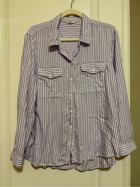 ☀️🌊beachlunchlounge Lavender 💜 White Striped Button-Down Swim Coverup Shirt☀️🌊